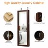 Lockable Wall/Door Mount Mirrored Jewelry Cabinet with LED Lights in Brown or White