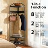 Modern Corner Display Shelf with Multi-Hook Clothes Hanger, 2 Tier Shoe Rack and Storage Shelves
