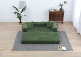 77.9” Foldable Sofa Floor Couch with Convertible Sleeper, 2 Matching Pillows in 9 Colors (Color: Army green)