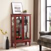 2 Door Curio Cabinet with Tempered Glass Doors, LED Light, Mirrored Back Panel & Adjustable Shelves