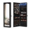 Lockable Wall Mounted Mirror Jewelry Armoire with 5 LEDs, 6 Drawers, Hang On Door Option and 3 Colors To Choose