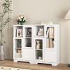 MDF Painted Cabinet with 2 Glass Doors, 1 Drawer and Open Storage Space in 4 Colors