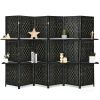 6 Panel Weave Fiber Folding Room Divider with 2 Display Shelves and 8 Display Areas