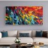 Handmade Oil Painting Abstract Art on Canvas with Vibrant Colorful Feathers