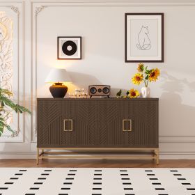Retro Style Symmetrical Pattern Sideboard with 2 Adjustable/Removable Shelves, Metal Handles/Legs and In 3 Different Colors (Material: MDF, Color: Espresso)
