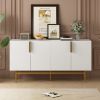 Modern Elegant 4-Door Sideboard, Gold Handles with Gold Metal Legs and 2 Adjustable Shelves in Black & White