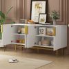 Modern Elegant 4-Door Sideboard, Gold Handles with Gold Metal Legs and 2 Adjustable Shelves in Black & White