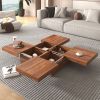 39.4” Square Marble Veneer Coffee Table with 4 Sliding Tops with 4 Hidden Storage Compartments