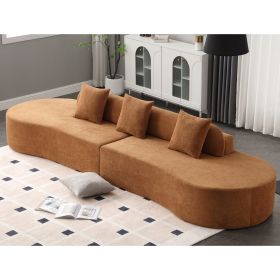 130.5” Modern Curved Combination Sofa with 3 Matching Pillows and Terrycloth Fabric (Color: as Pic)