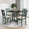 5 Piece Dining Table Set with 1 Round Table with Bent Column Shaped Table Legs, Middle Storage Shelf and 4 Carved Backrest Chairs