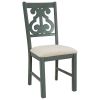 5 Piece Dining Table Set with 1 Round Table with Bent Column Shaped Table Legs, Middle Storage Shelf and 4 Carved Backrest Chairs
