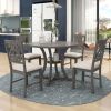 5 Piece Dining Table Set with 1 Round Table with Bent Column Shaped Table Legs, Middle Storage Shelf and 4 Carved Backrest Chairs
