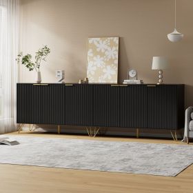 Sideboard Storage Cabinet with Adjustable Shelves, Golden Handles and Metal Legs (Color: White)