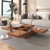 39.4” Square Marble Veneer Coffee Table with 4 Sliding Tops with 4 Hidden Storage Compartments