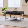 30.7" Wide Upholstered Ottoman Coffee Table Foot Rest Bench with Storage Shelf and Black Metal Legs