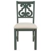 5 Piece Dining Table Set with 1 Round Table with Bent Column Shaped Table Legs, Middle Storage Shelf and 4 Carved Backrest Chairs