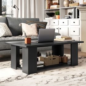 41” 2-Tier Wooden Modern Coffee Table with Open Bottom Storage Shelf and 3 Different Color Options (Color: Black)