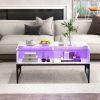 Center Coffee Table with Faux Marble/Tempered Glass Table Top, Built-In LED Lights and 4 Storage Cubes
