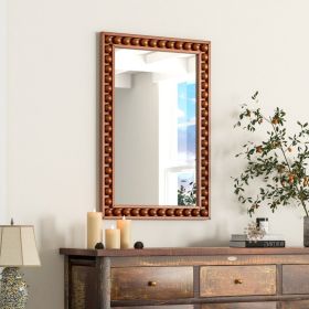 24” x 36” Rustic Wall Mirror with Beaded Solid Wood Frame (Color: brown)