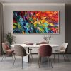 Handmade Oil Painting Abstract Art on Canvas with Vibrant Colorful Feathers