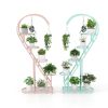 Set of 2, 5 Tier Metal Plant Stand with 4 Hanging Hooks for Multiple Plants  and Heart Shaped Design When Combined