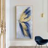 100% Hand Painted Abstract Blue & Gold Feather Canvas Oil Painting