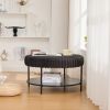 30.9" Upholstered Round Ottoman Coffee Table, Foot Stool, or Extra Seating with Open Bottom Storage Shelf and Black Metal Legs