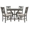 5 Piece Dining Table Set with 1 Round Table with Bent Column Shaped Table Legs, Middle Storage Shelf and 4 Carved Backrest Chairs