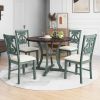 5 Piece Dining Table Set with 1 Round Table with Bent Column Shaped Table Legs, Middle Storage Shelf and 4 Carved Backrest Chairs