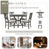 5 Piece Dining Table Set with 1 Round Table with Bent Column Shaped Table Legs, Middle Storage Shelf and 4 Carved Backrest Chairs