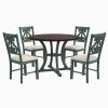 5 Piece Dining Table Set with 1 Round Table with Bent Column Shaped Table Legs, Middle Storage Shelf and 4 Carved Backrest Chairs