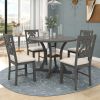 5 Piece Dining Table Set with 1 Round Table with Bent Column Shaped Table Legs, Middle Storage Shelf and 4 Carved Backrest Chairs