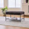30.7" Wide Upholstered Ottoman Coffee Table Foot Rest Bench with Storage Shelf and Black Metal Legs