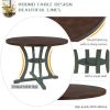 5 Piece Dining Table Set with 1 Round Table with Bent Column Shaped Table Legs, Middle Storage Shelf and 4 Carved Backrest Chairs