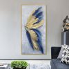100% Hand Painted Abstract Blue & Gold Feather Canvas Oil Painting