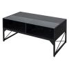 Center Coffee Table with Faux Marble/Tempered Glass Table Top, Built-In LED Lights and 4 Storage Cubes