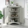 Triangle Bathroom Storage Cabinet with Adjustable Shelves in Gray, White & Oak