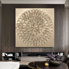 Handmade Gold Blooming Flower Oil Painting Wall Decor Art (Style: 01, size: 70x70cm)