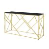 Modern Console Table with Sturdy Gold Steel Frame and Black Tempered Glass Top
