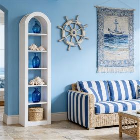 74.8” Tall Arched Bookshelf Display Rack with 6 Tier Narrow Open Shelves and White Finish (Color: Universal)