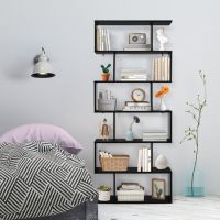 6 Tier S-Shaped Bookshelf Storage Display Stand with Open Shelves (Color: Black)
