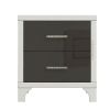 Elegant High Gloss Nightstand with 2 Drawers, Metal Handles and Silver Mirrored Trimming