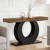 63” Console Table with Black Circle Metal Design Base and Wood Grain Rectangle Tabletop