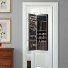 Lockable Wall Mounted Mirror Jewelry Armoire with 5 LEDs, 6 Drawers, Hang On Door Option and 3 Colors To Choose