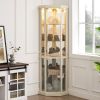 Corner Lighted Curio Display Cabinet with Adjustable Glass Display Shelves, Mirrored Back Panels, Magnetic Door Catch Device and In 3 Different Colors