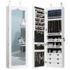 Lockable Wall Mounted Mirror Jewelry Armoire with 5 LEDs, 6 Drawers, Hang On Door Option and 3 Colors To Choose