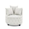 Velvet Upholstered Swivel Chair, Button Tufted Design with Movable Wheels and 3 Matching Pillows