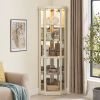 Corner Lighted Curio Display Cabinet with Adjustable Glass Display Shelves, Mirrored Back Panels, Magnetic Door Catch Device and In 3 Different Colors