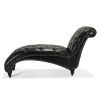 Black Tufted Armless Chaise Lounge with Bubble Nails and Wood Legs