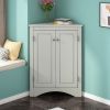 Triangle Bathroom Storage Cabinet with Adjustable Shelves in Gray, White & Oak